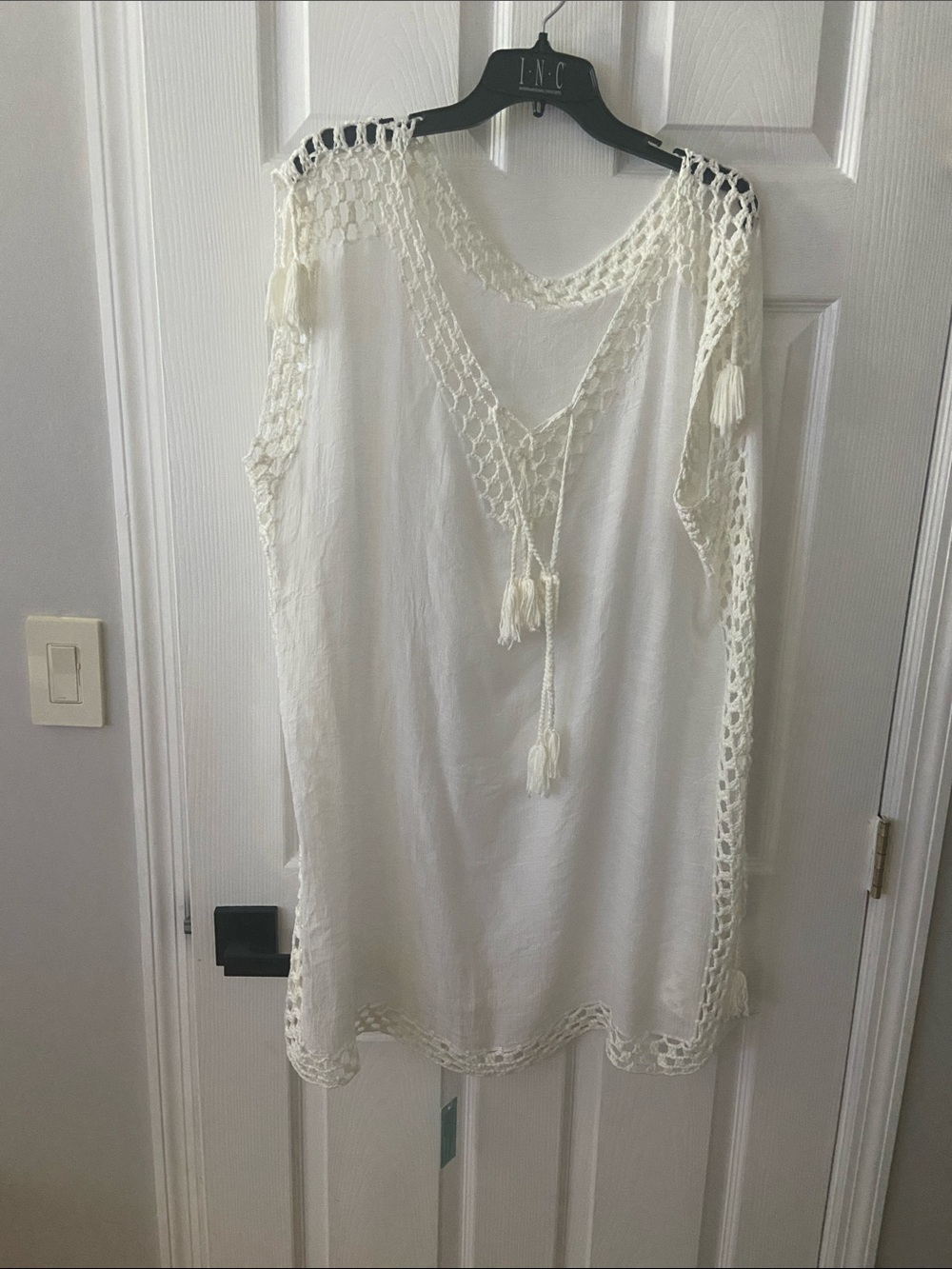 White Crochet-Trim Swim Coverup Tunic